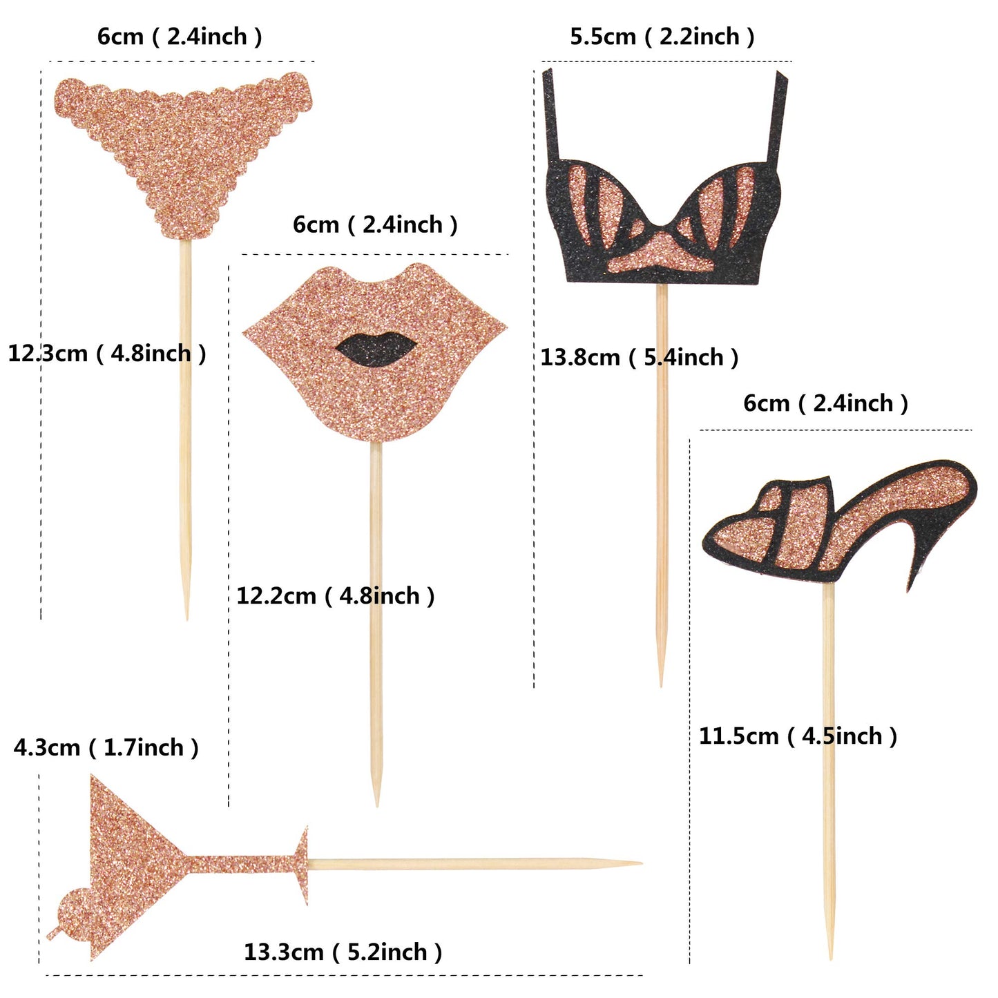 Ercadio Cupcake Toppers 20 Pack Rose Gold Glitter Paper Food Picks for Bachelorette Birthday Party Supplies