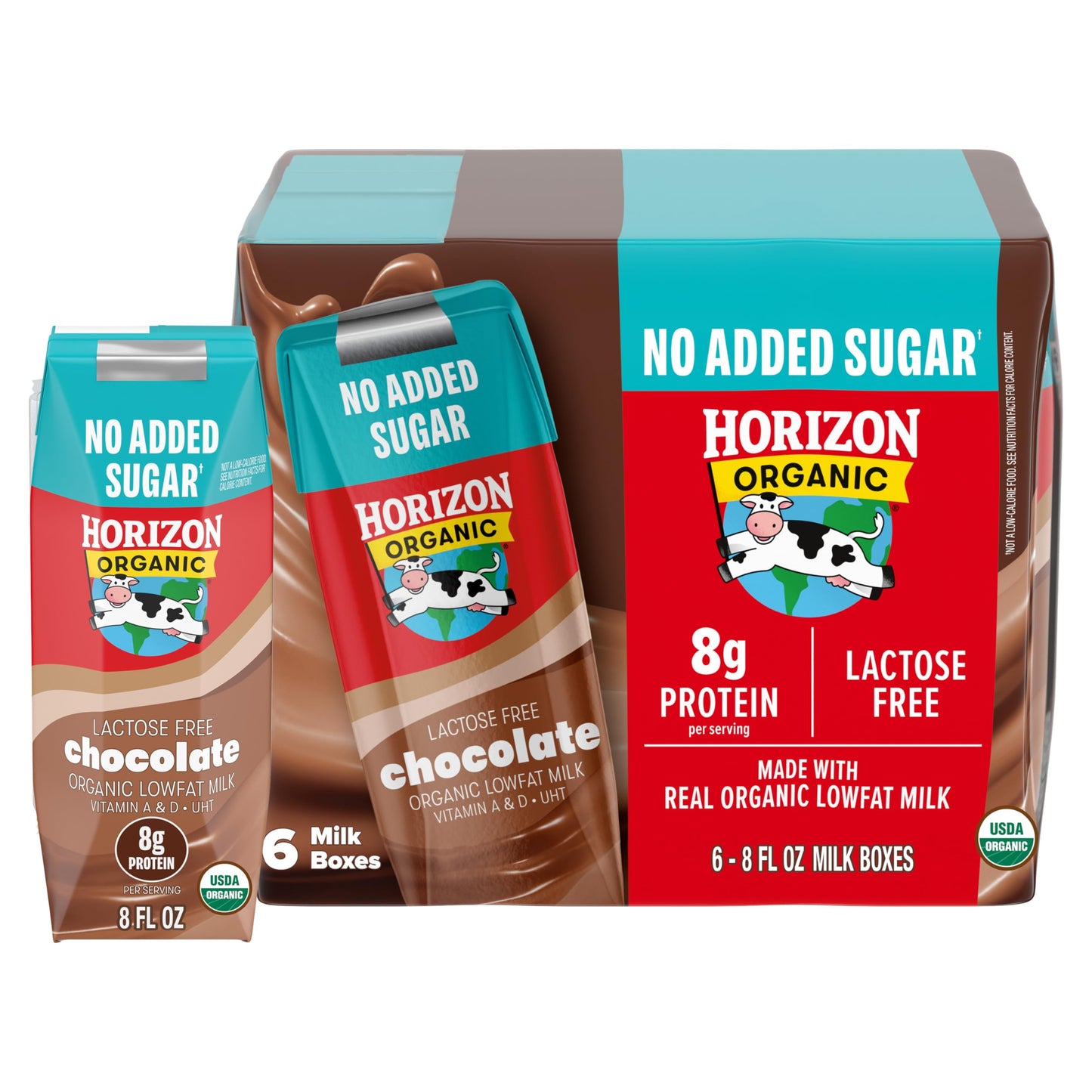 New Horizon Organic Shelf Stable No Added Sugar Lactose Free 1% Lowfat Chocolate Milk Boxes, 8 Fl Oz, 6 Count - 8G Protein Per S