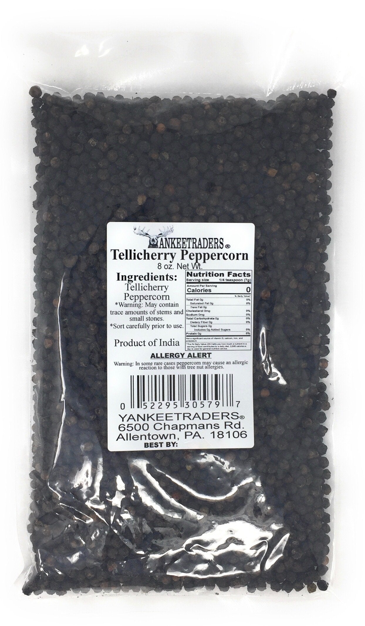 Yankee Traders Brand Peppercorns, Tellicherry Whole, 8 Ounce