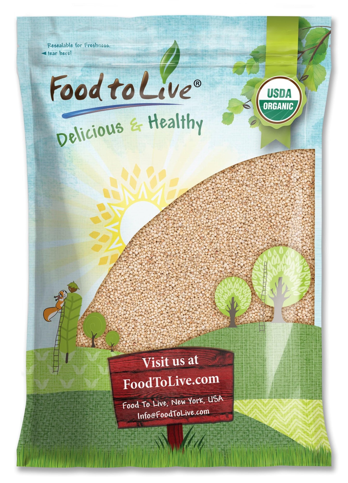 Food to Live Organic Whole Grain Sorghum, 10 Pounds - Non-GMO White Groats. Raw Milo Seeds. Vegan, Bulk Broom-corn. Durra is Gre