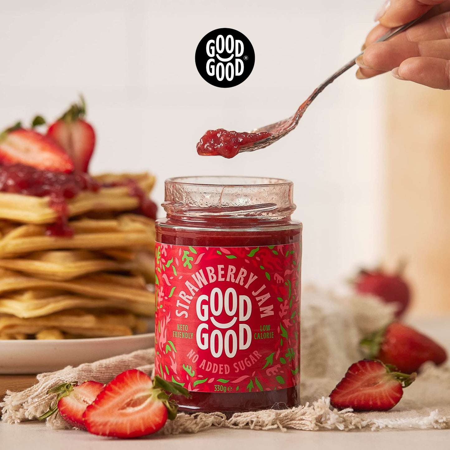 GOOD GOOD No Added Sugar Strawberry Jam - Keto Friendly Jelly - Low Carb, Low-Calorie and Vegan - Diabetic Friendly - 12oz / 330