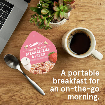 Quaker Instant Oatmeal Express Cups, Strawberries & Cream, 12 Count, 1.51 Ounce – Quick & Delicious Breakfast Option