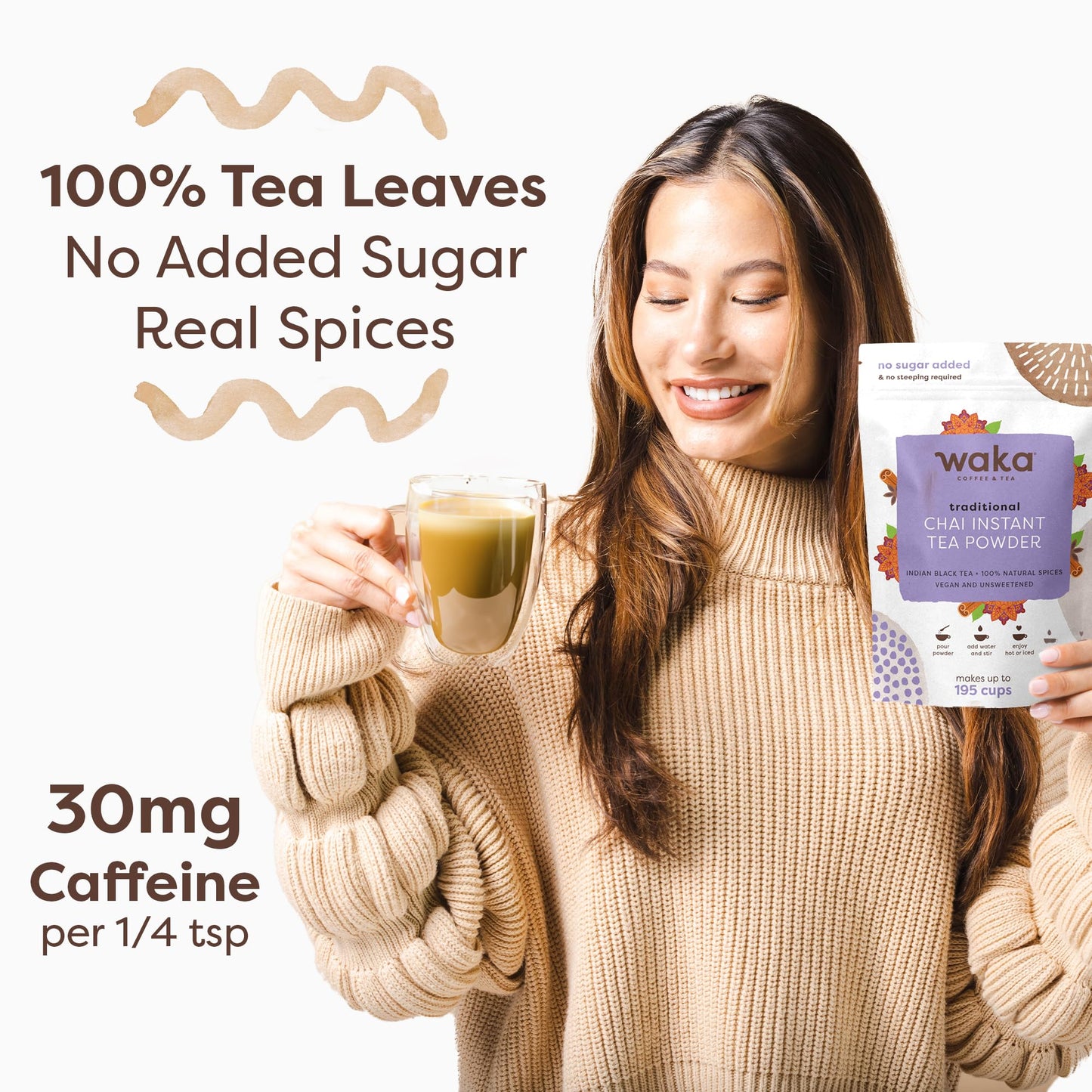 Waka Traditional Masala Instant Chai Tea - 100% Tea Leaves From India, Natural Spices, Unsweetened Tea Powder - No Sugar, No Add