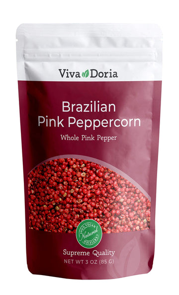 Viva Doria Brazilian Pink Peppercorns, Steam Sterilized Whole Pink Pepper, 3 Oz