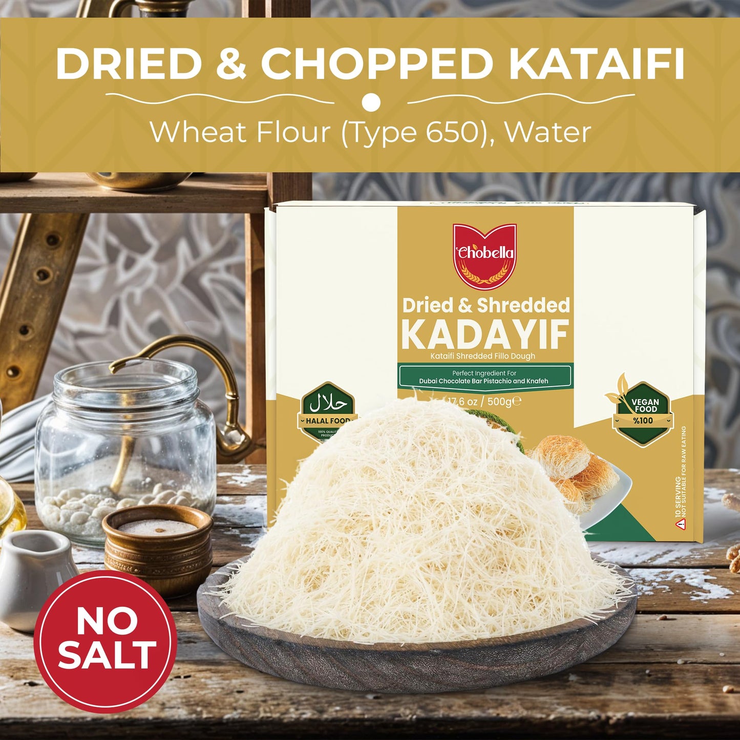 Premium 500Gr Dried & Shredded Kataifi Fillo Dough, Kurutulmus Kadayif Pastry Dough, Ingredient For The Viral Dubai Pistachio Ch