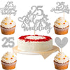 25 PCS 25th Anniversary Cupcake Toppers with 25 Silver Wedding Cake Topper Glitter Heart 25th Wedding Anniversary Cupcake Picks