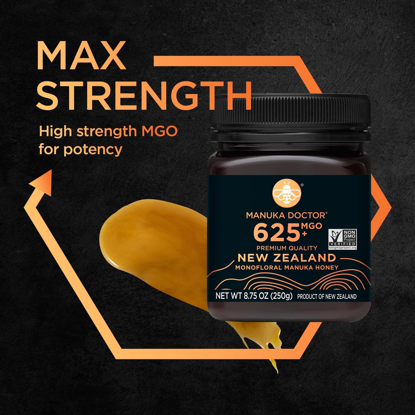 Manuka Doctor Manuka Honey MGO 625+ Raw Non-GMO 8.75 oz Monofloral Honey, 100% Pure New Zealand Honey, Model MD348US