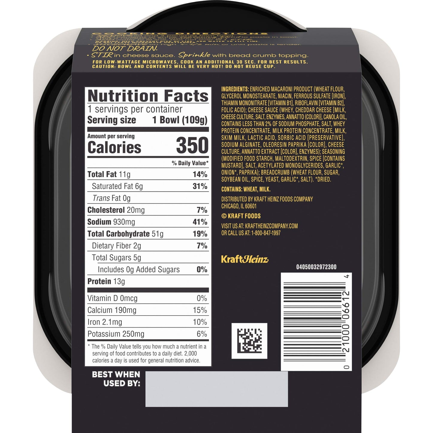 Cracker Barrel Sharp Cheddar Macaroni & Cheese Single Bowl Dinner (6 ct Pack, 3.8 oz Trays)