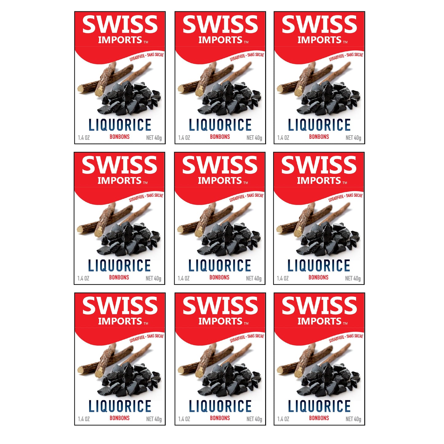 Swiss Imports Sugar Free Bonbons Hard Candy Drops, Licorice, 1.4 Oz/40G Box, 9 Pack
