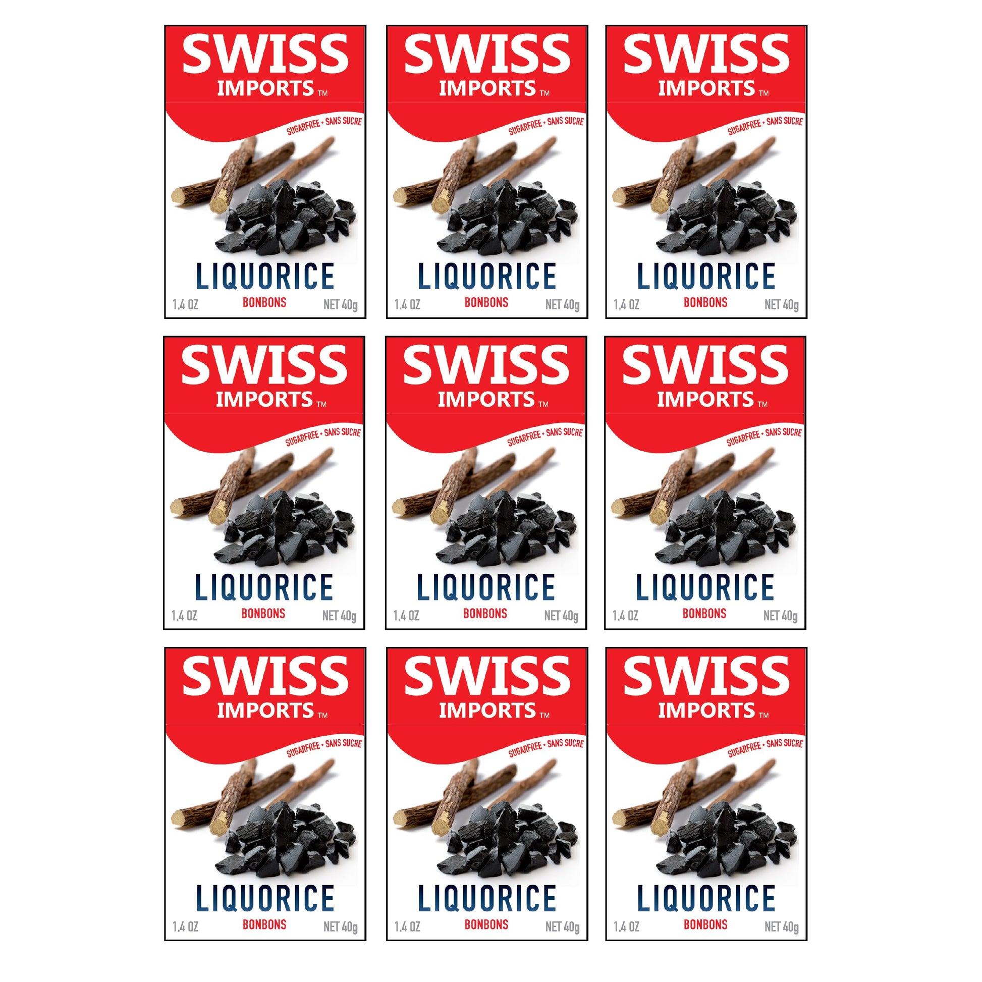 Swiss Imports Sugar Free Bonbons Hard Candy Drops, Licorice, 1.4 Oz/40G Box, 9 Pack