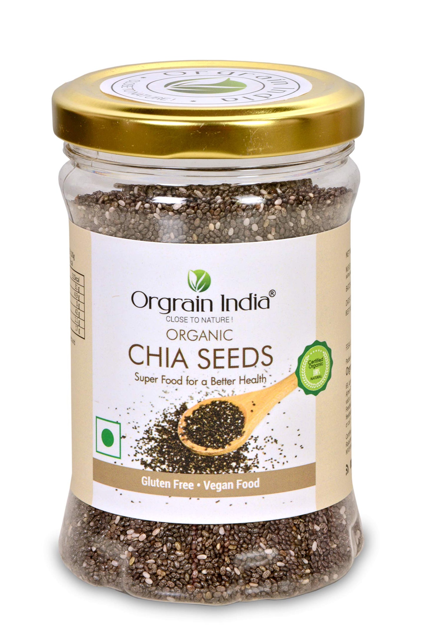 Orgrain India Certified Organic Chia Seeds 160G | Company-Owned Farmlands | Omega 3 | Fiber For Weight Loss