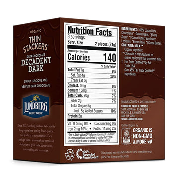 Lundberg Organic Thin Stackers Rice Cake, Decadent Dark Chocolate, Fair Trade, Kosher, USDA Certified Organic, Gluten Free & Non