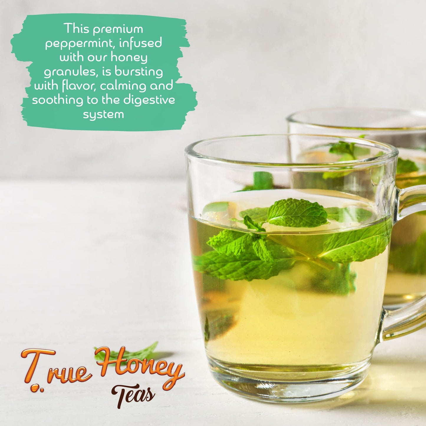 True Honey Teas Peppermint Tea Bags - Caffeine Free Herbal Tea - 24 Count Sachets