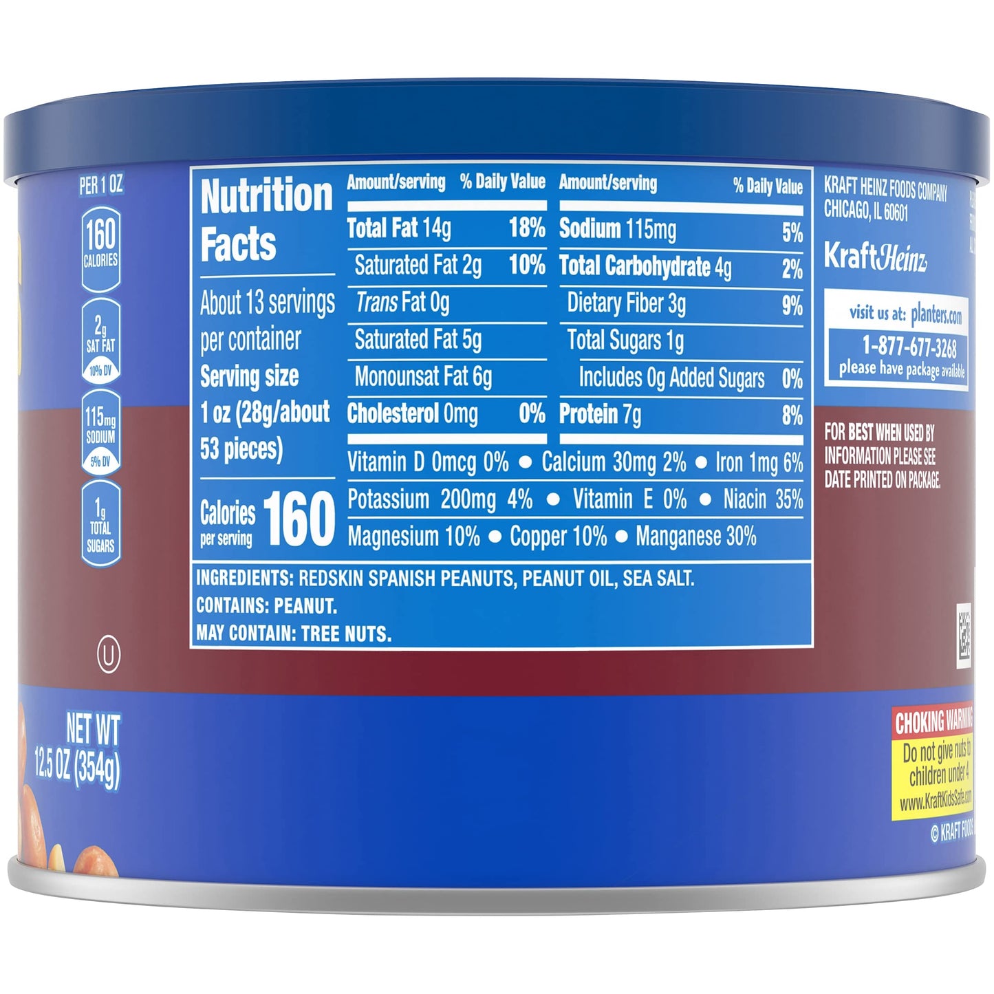 Planters Redskin Spanish Peanuts With Sea Salt 12.5Oz Can (Pack Of 4)