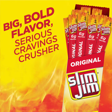 Slim Jim Giant Smoked Meat Sticks, Original Flavor, 6g Protein, 0.97 oz. (24 Count)