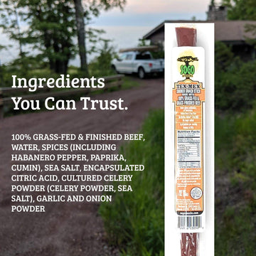 Spicy Habanero Tex-Mex, Sogo Snacks, 100% Grass Fed Beef Sticks. No Sugar, Nitrates, Nuts, MSG. Non-GMO. Gluten Free Beef Jerky.