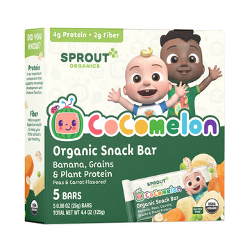 Cocomelon Sprout Organic Baby Food, Toddler Snacks, Bananas, Peas And Carrots Snack Bar (6 Pack)