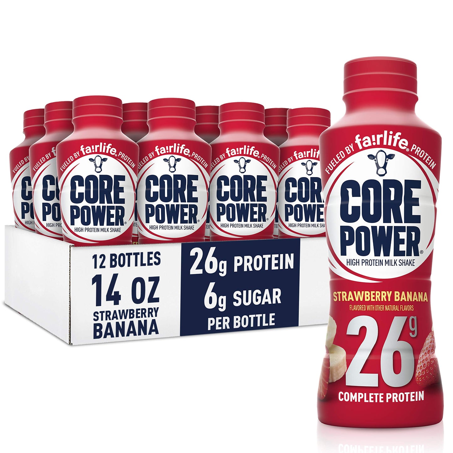 Core Power Protein Shake, Strawberry Banana, 14oz Bottle, 12 Pack, 26g Protein