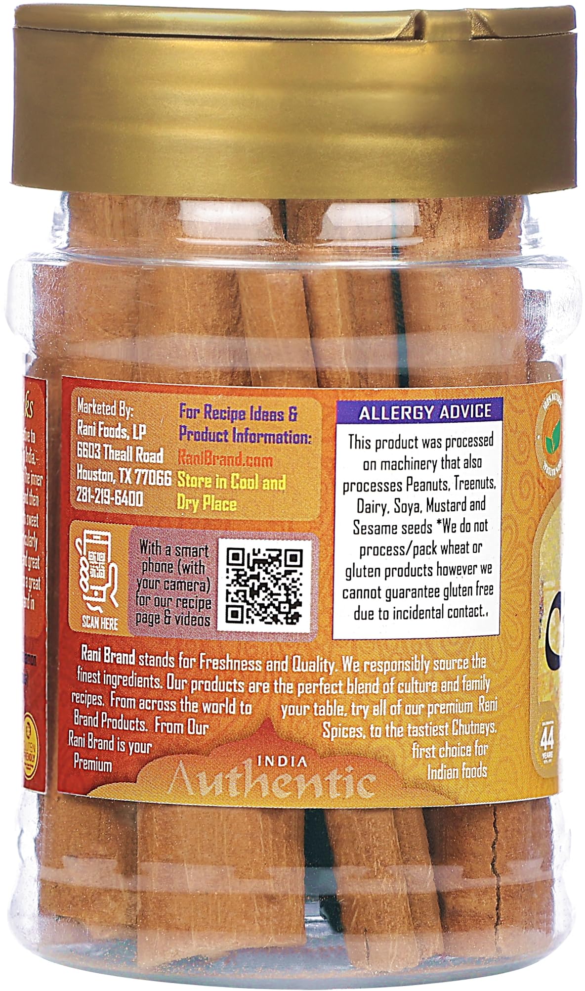 Rani Cinnamon Sticks 2Oz (56G) ~ 6-8 Sticks 3 Inches In Length Cassia Round, Pet Jar ~ All Natural | Vegan | No Colors | Gluten Friendly | Non-Gmo | Kosher