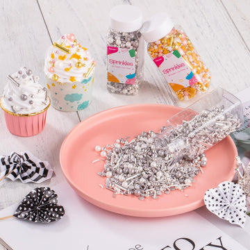 Silver Sprinkles For Cake Decorating, White Silver Sprinkles Mix For Cupcakes Toppers, Ice Cream, Cookie, 3.52Oz