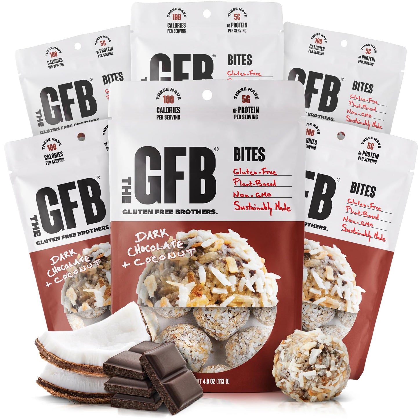 The GFB Dark Chocolate Coconut Protein Bites - Gluten Free, Plant Based, Non GMO, Sustainably Made - Ridiculously Tasty, Healthy