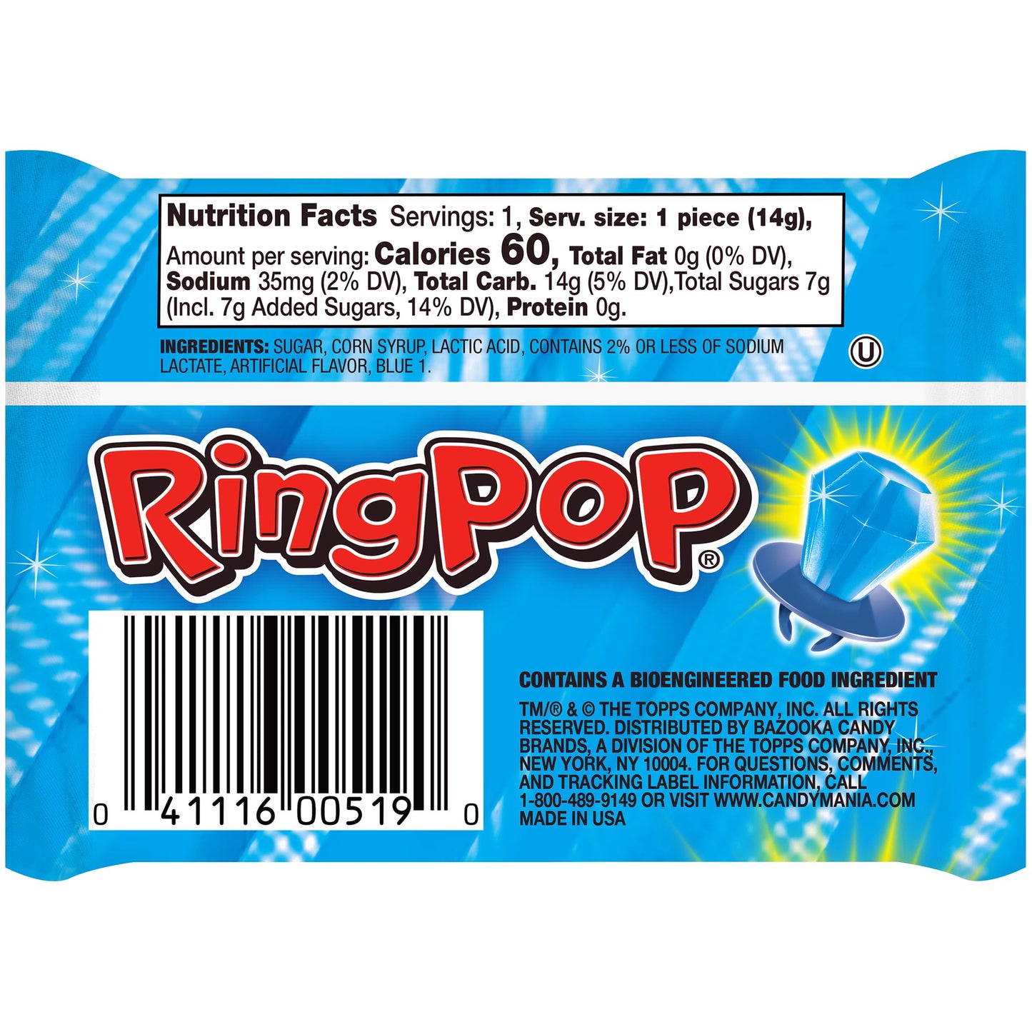 Ring Pop Colorfest Blue Raspberry Bulk Halloween Candy - 30 Ct Individually Wrapped Lollipops - Fun Candy For Kids, Party Favors