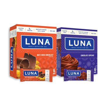 Luna Bar - Variety Pack - Nutz Over Chocolate And Chocolate Cupcake Flavor - Snack Bars - Non-Gmo - Gluten-Free Protein Bars - M