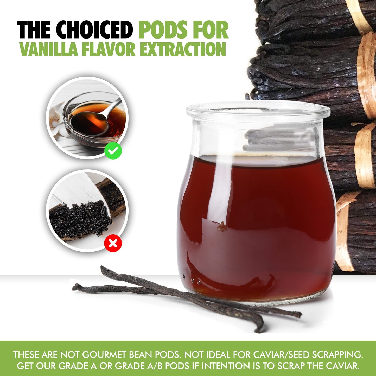 FITNCLEAN VANILLA Organic Madagascar Grade B Vanilla Beans, 100 Count, 5-7 spirit-inspired flavor Pods, Non-GMO