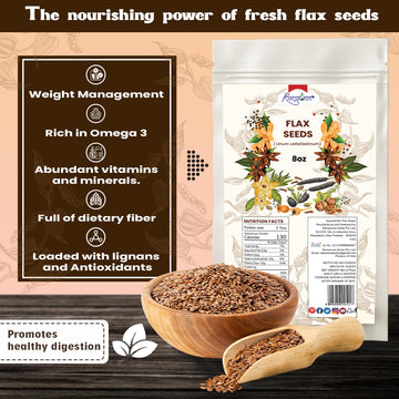 Organic 100% Natural Spices Flax Seeds Whole 8 Oz Or 226G | Non Gmo | Kosher | By Ramaroma | Unroasted Flax Seed | Plant Based |