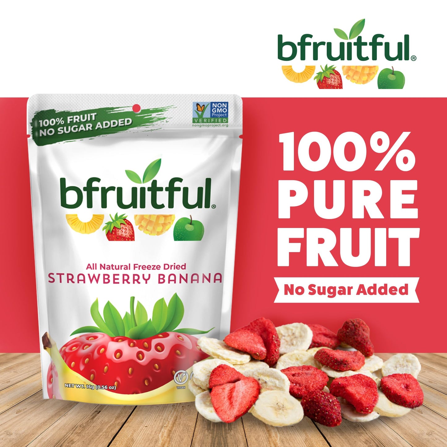 Bfruitful Freeze-Dried Strawberry Banana, Freeze Dried Fresh Fruit Bites, Gluten Free, Vegan, Dairy Free, Kosher, No Sugar Added