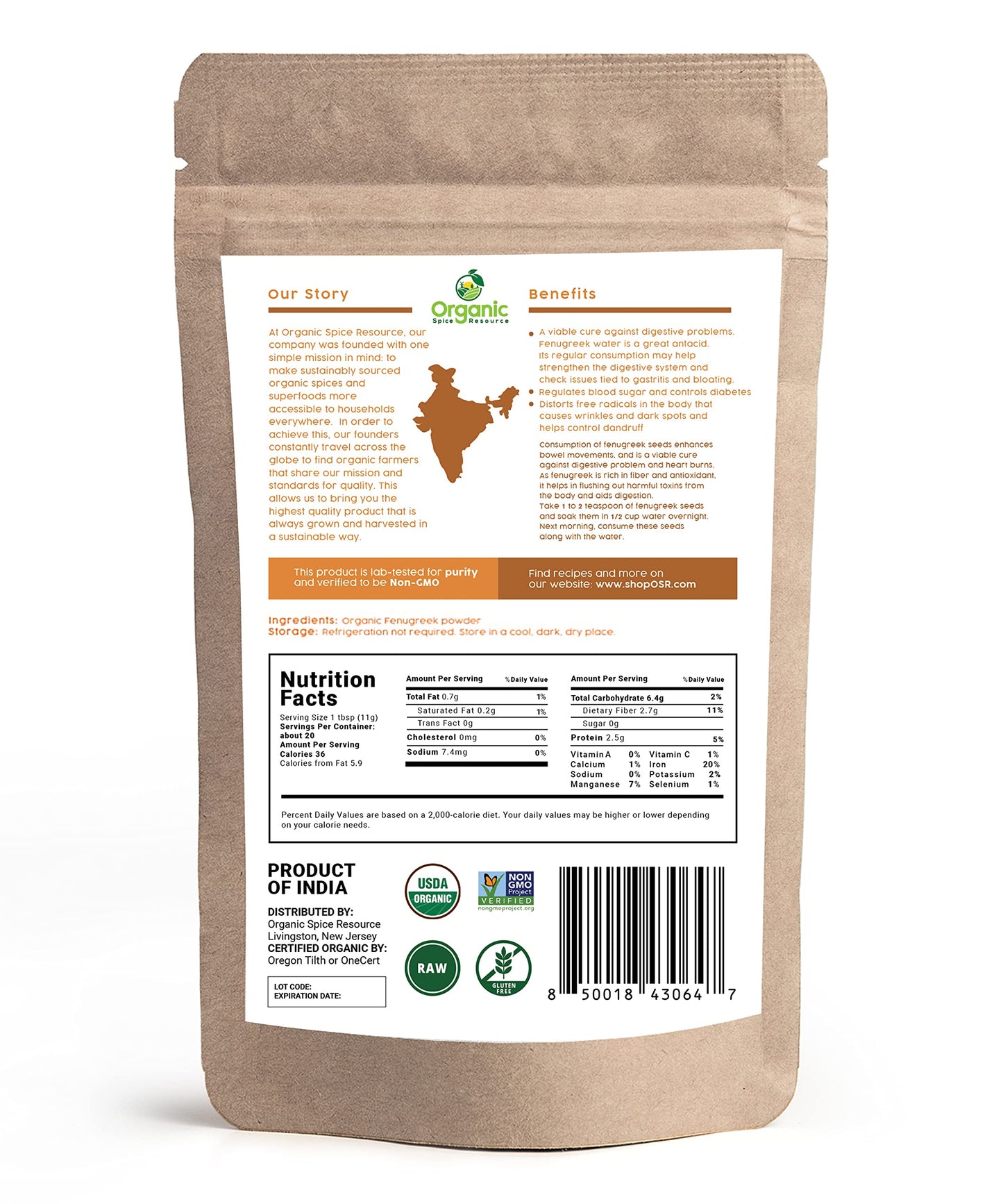 Organic Fenugreek Powder | 8 Oz - 226G | Usda Organics And Non-Gmo Verified Project Approved | Product Of India | 100% Raw And N