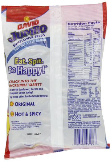David Jumbo Roasted Salted Sunflower Seeds, Buffalo Ranch Flavor, 5.25oz Bags (Pack of 10)