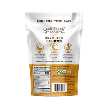 Lark Ellen Farm Sprouted Salted Cashews - Non Gmo, Healthy Keto Snacks, Paleo, Gluten Free, Vegan, Certified Organic Nut, Sugar