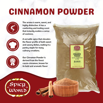 Spicy World Cinnamon Powder 5 Lb Bag - Lab Tested For Lead - Ground Cassia Cinnamon Bulk, Great Authentic Spice For Coffee, Tea, Baking & Oatmeal, Rich Flavor & Aroma