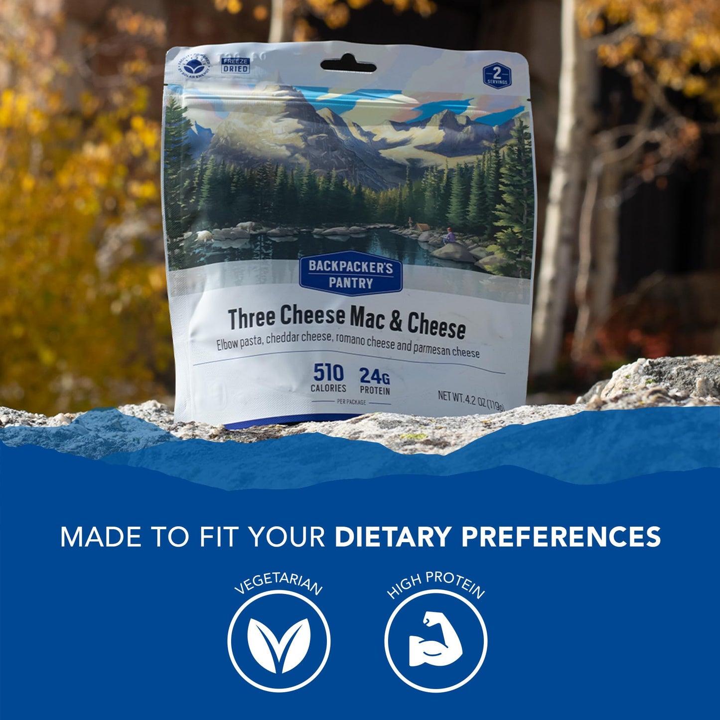 Backpacker'S Pantry Three Cheese Mac & Cheese - Freeze Dried Backpacking & Camping Food - Emergency Food - 24 Grams Of Protein,