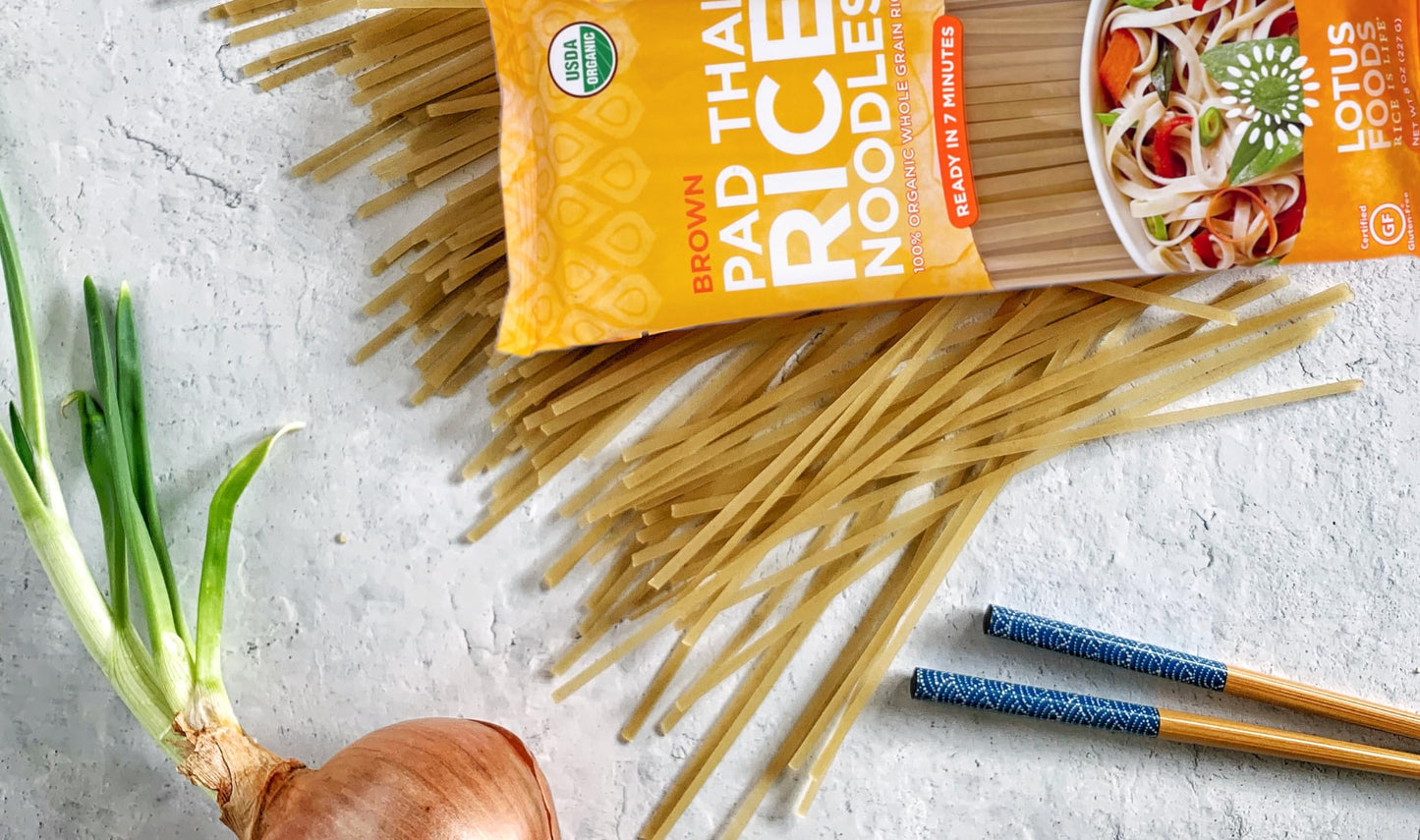 Lotus Foods Organic Brown Rice Pad Thai Rice Noodles - Gluten Free Pad Thai, Heirloom Rice Noodles, Authentic Asian Noodles, Rice Noodles Thailand, Usda Organic, Non Gmo - 8 Oz (Pack Of 8)