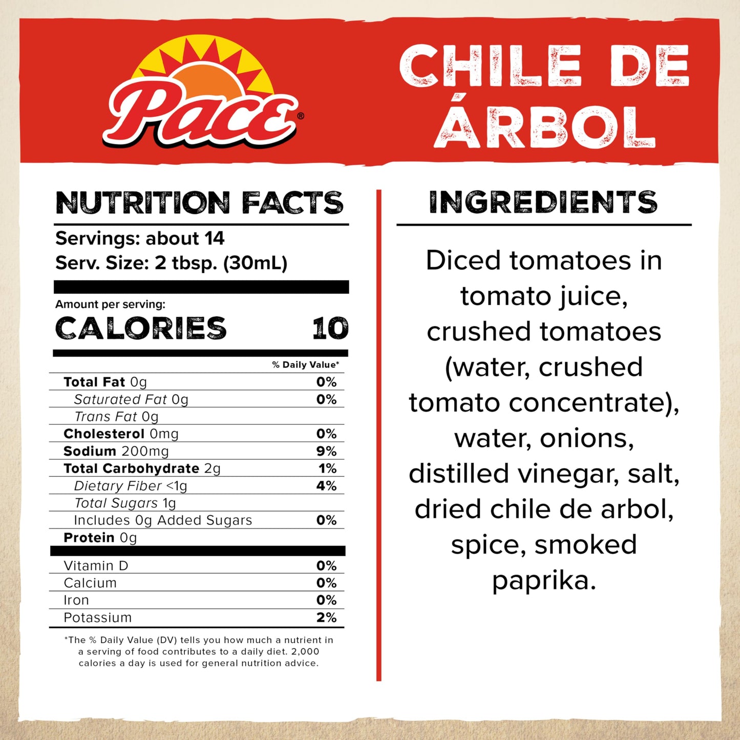 Pace Chile de Arbol Hot Salsa 16 oz Jar