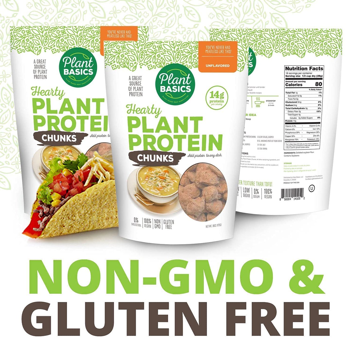 Plant Basics Hearty Plant Protein Unflavored Chunks, 6 lb Bulk Bag, Non-GMO, Gluten Free, Vegan Meat Substitute