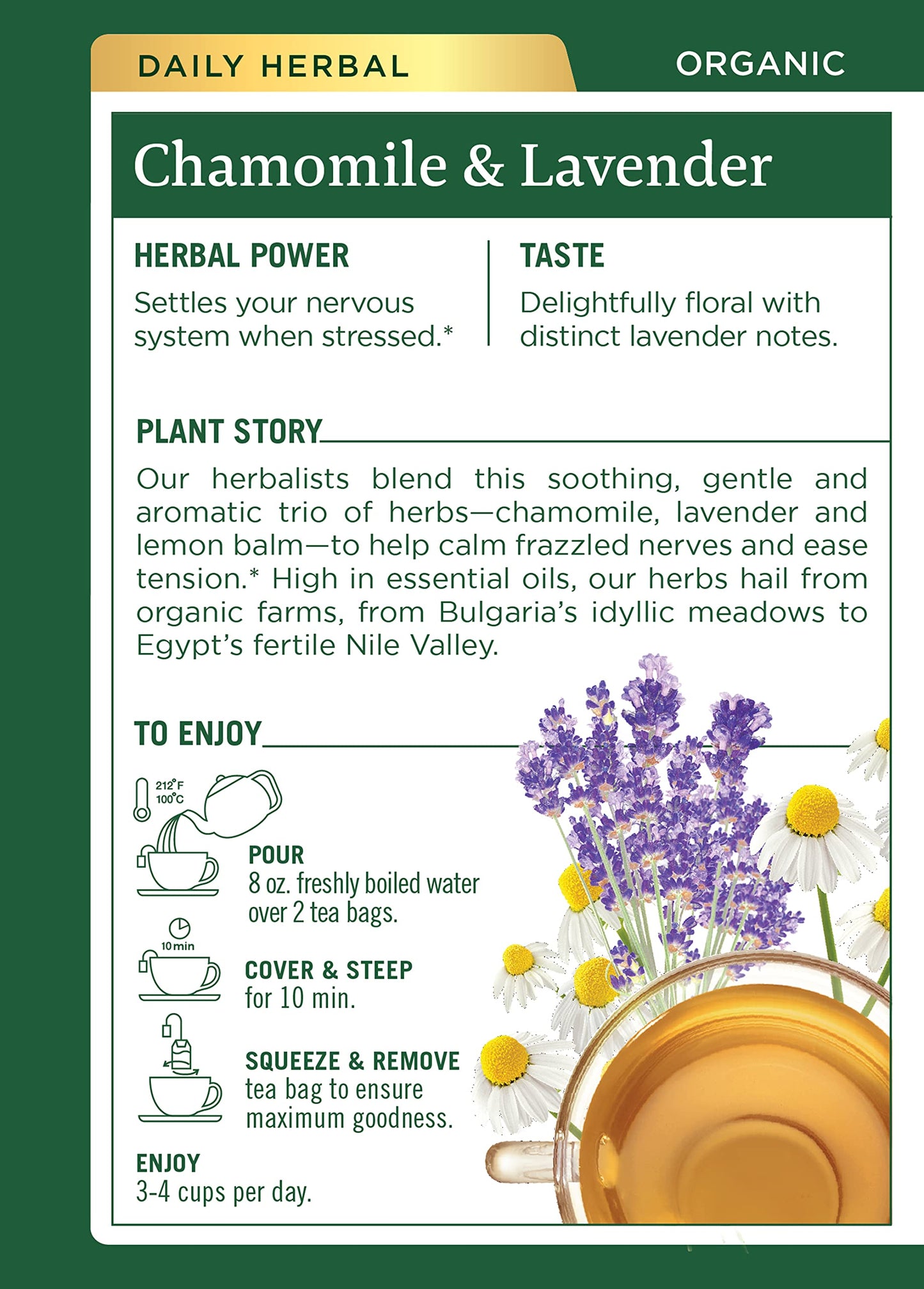 Traditional Medicinals Organic Chamomile & Lavender Herbal Tea, Settles Nervous System, 16 Count