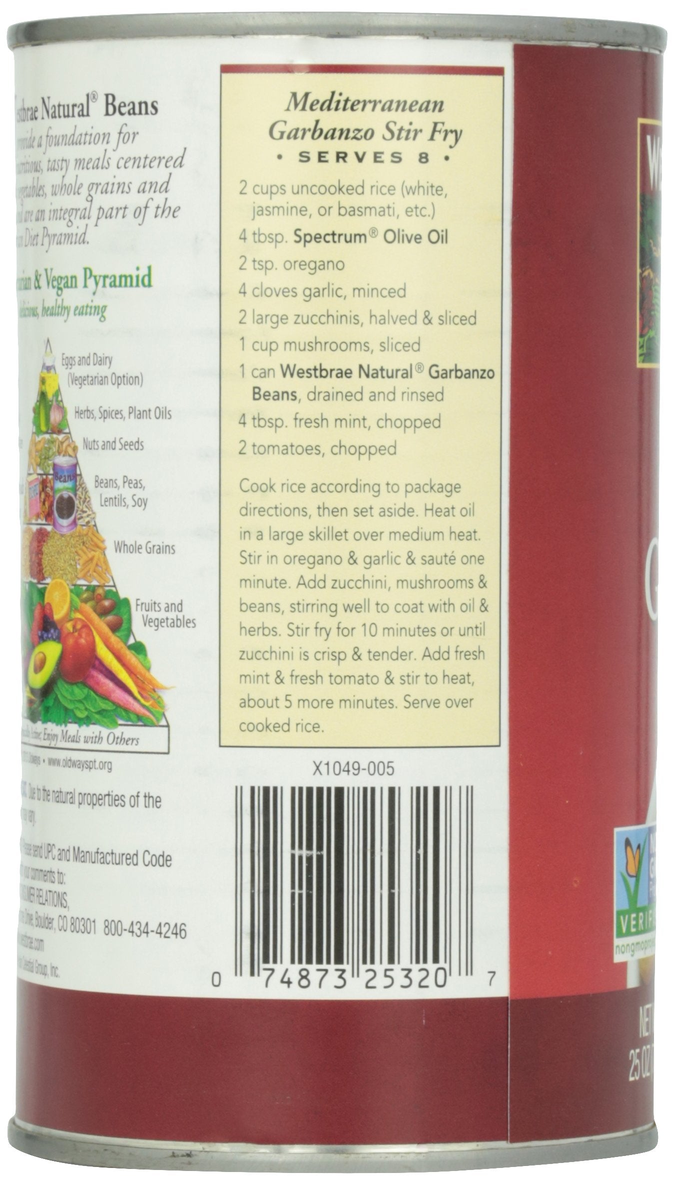 Westbrae Natural Organic Garbanzo Beans, No Salt Added, 25 Oz (Pack of 12)