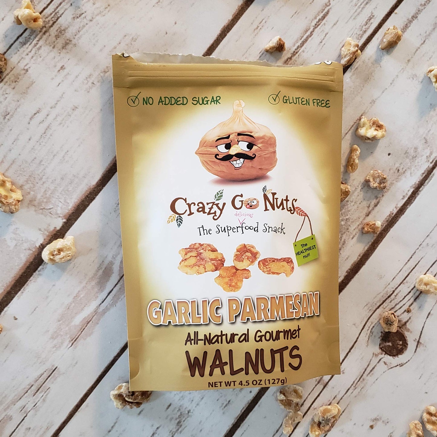 Crazy Go Nuts Walnuts Garlic Parmesan - Healthy Snacks, Keto, Low Carb, Gluten Free, Superfood-Natural, ALA, Omega 3 Fatty Acids