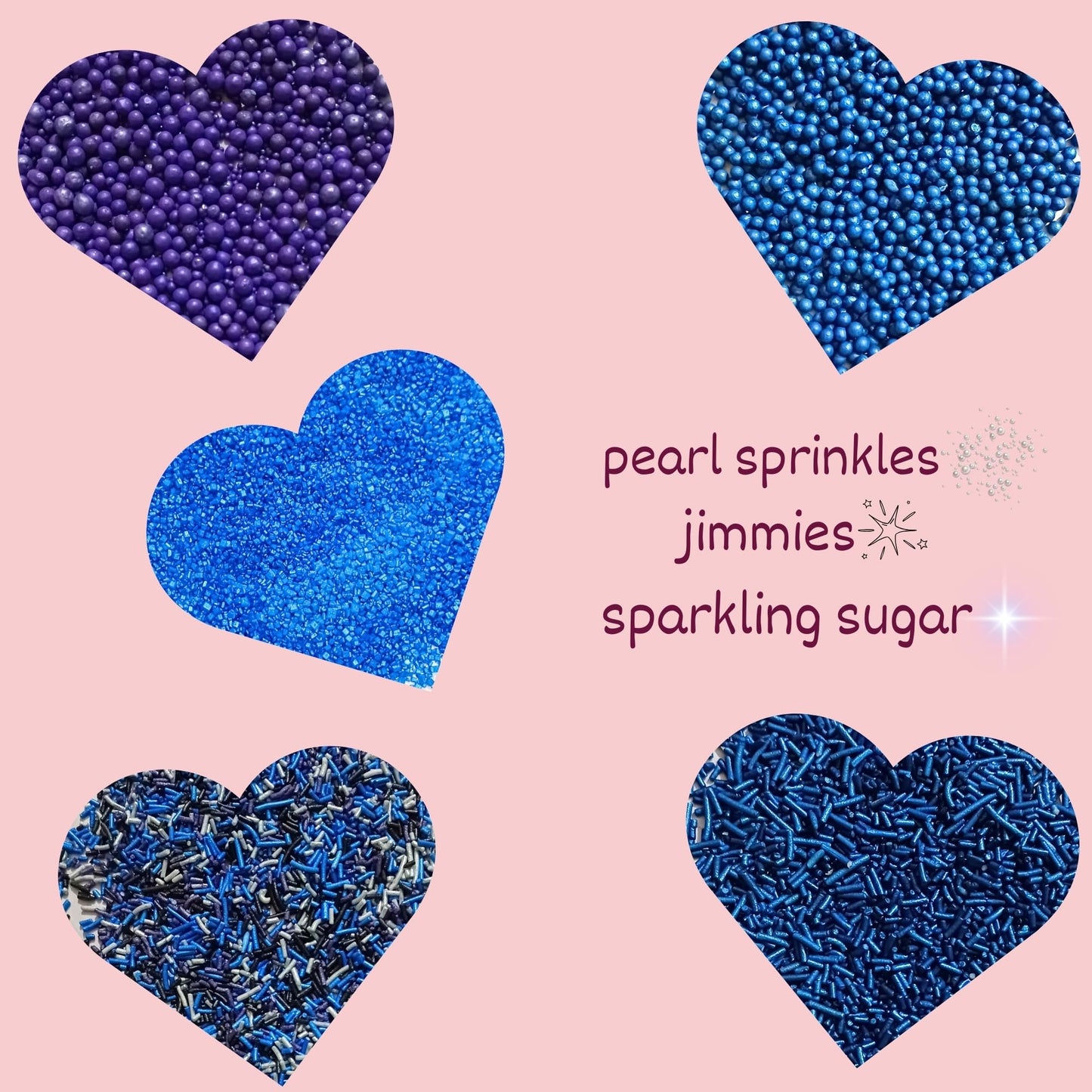 Confect Edible Cake Sprinkles - Decorating Mix | Navy & Blue Purple Pearls, Silver & Black Jimmies, Blue Sparkling Sugar | Sprin