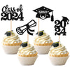 24 PCS 2024 Graduation Cupcake Toppers Glitter Class of 2024 Diploma Grad Cap Cupcake Picks 2024 Graduation Theme Party Cake Dec