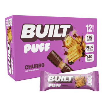 Built Bar, Puff Protein Bars, Churro Puff, 17G Protein Snacks, On-The-Go Bars, Only 140 Calories & 6G Sugar, Collagen, Gluten Fr