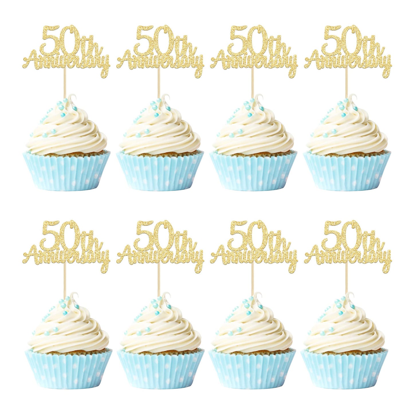 Gyufise 24 Pack 50Th Anniversary Cupcake Toppers Picks Gold Glitter Happy 50Th Anniversary Cake Decorations For 50Th Wedding Ret