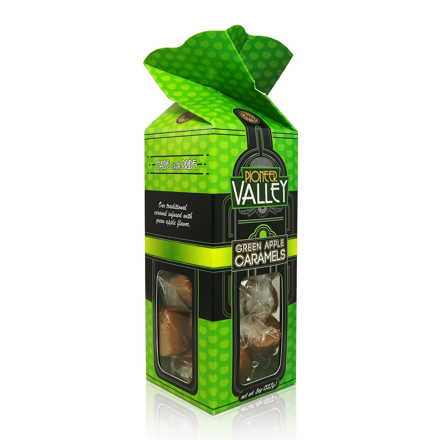 Green Apple Caramels 8Oz Box By Pioneer Valley (Soft Top-Grade Gourmet Artisanal)