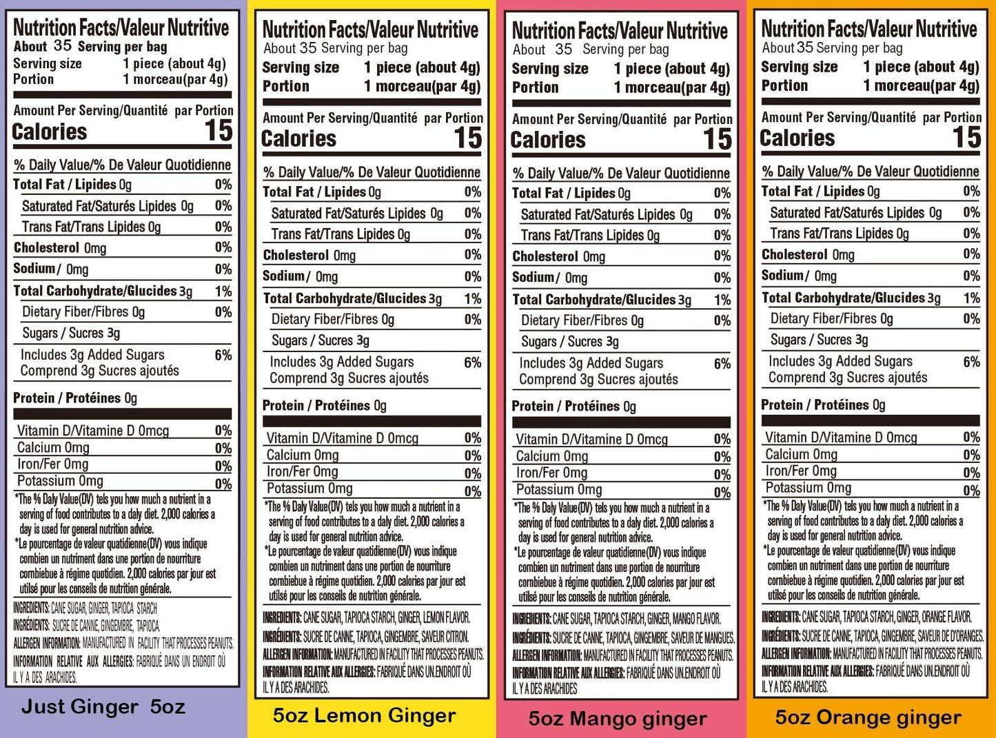 Gem Gem Ginger Candy Chewy Ginger Chews (Assorted Mix, 5.0Oz, Pack Of 4)