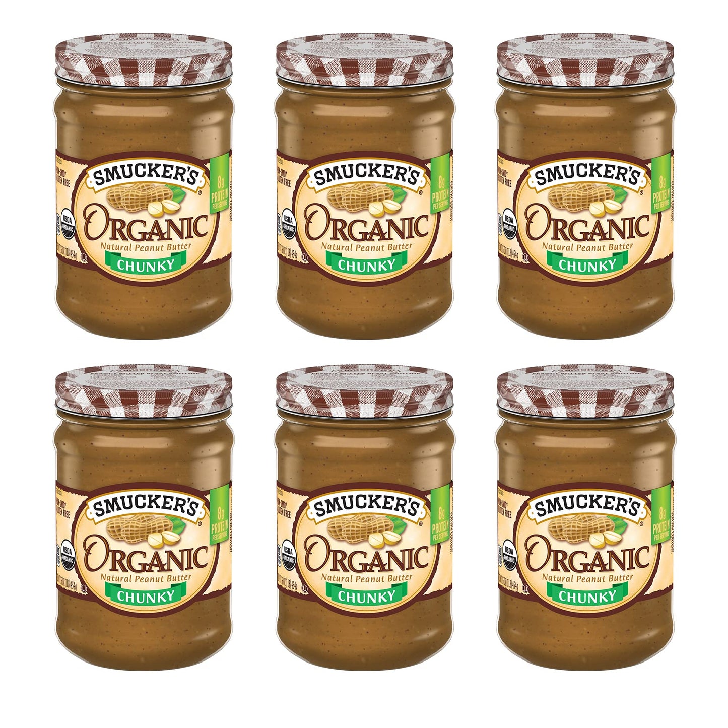 Smucker s Organic Peanut Butter, Chunky, 16oz (Pack of 6)