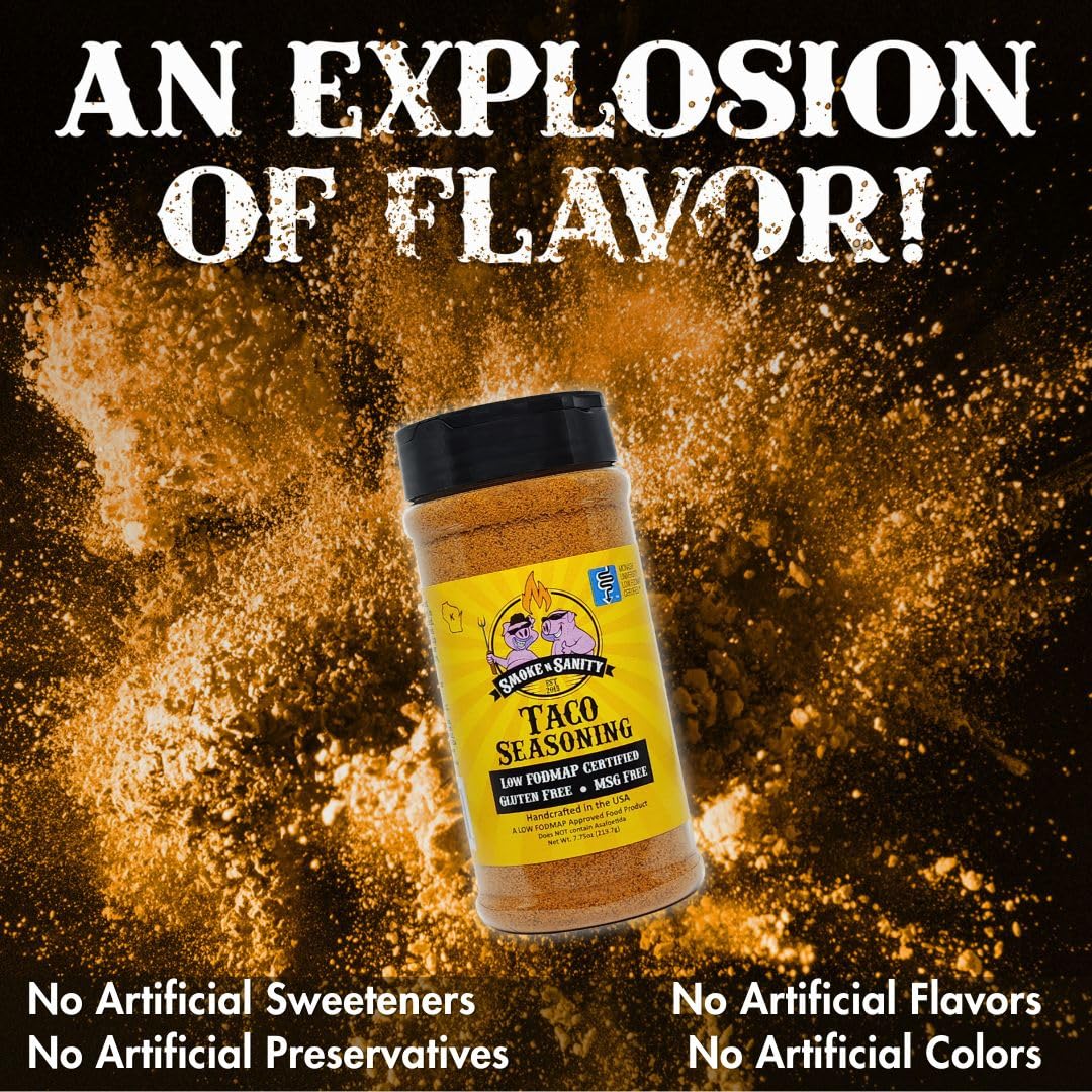 Smoke N Sanity Taco Seasoning - Monash Certified Low Fodmap Seasonings - Gluten Free Taco Seasoning - Certified Kosher - Dairy-F