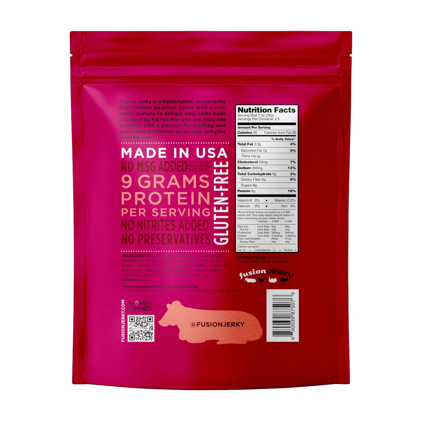 Fusion Jerky Artisan Beef Jerky, Sweet Beef, 2.5 Oz - All Natural, 12G Protein, Premium Usa Sourced Meat, Gluten Free, Prime Cut